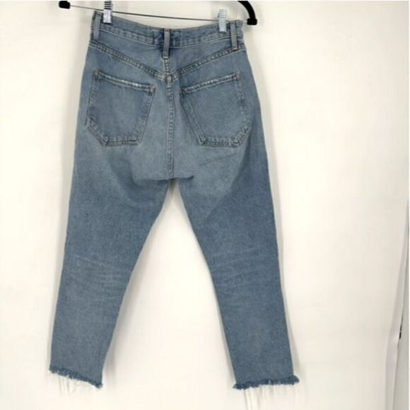 Agolde Distressed Straight Cropped Feel Good Jeans Blue Denim Light Wash Size 24 - Picture 3 of 14